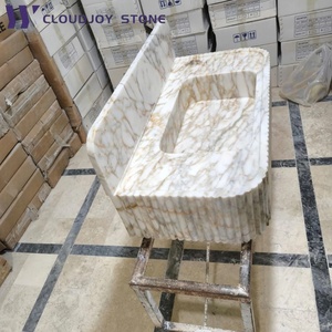 Évier de salle de bain mural moderne en marbre doré Calacata Meuble-lavabo pour maquillage Évier de cuisine pour la maison pour la main - Product Image 4