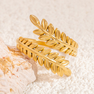 European American Style Open Face Stainless Steel <b>Ring</b> Women Plant Pattern Hollow U Shaped Geometric Jewelry Gift - Product Image 4