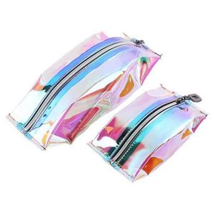 Sac de rangement pour cosmétiques en TPU holographique imperméable pour femmes, étui de voyage pour maquillage avec fermeture éclair - Product Image 1