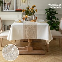 Nappe en lin et coton mélangés avec dentelle, rectangulaire, imperméable, résistante aux plis, pour la maison, la salle à manger, les mariages et les fêtes