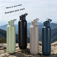 Botella de Agua Deportiva Aislada de Acero Inoxidable 304 con Asa y Tapa, Termo Portátil de Doble Pared al Vacío, Conveniente para Viajar