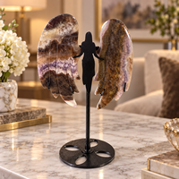 Ailes d'ange tombées en fluorite aurore de 12 cm, sculpture en cristal, support de présentation, décoration d'intérieur fantastique, cadeau de collection