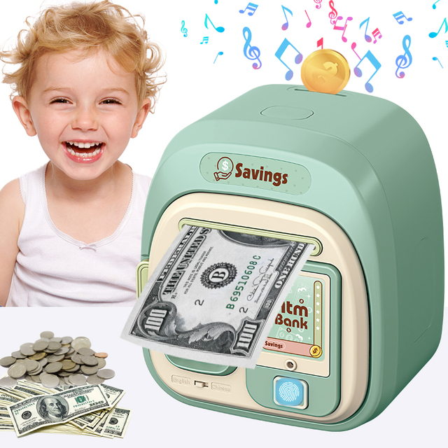 Pink DIY Electronic ATM Coin Bank Machine Personalised Money Saving Piggy Bank Fingerprint Password Lock Plastic Toy for Kids