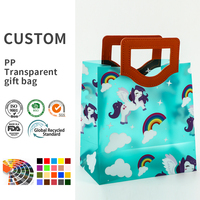 Sacs fourre-tout personnalisés en PP durable, motif licorne arc-en-ciel, avec base turquoise, pour fêtes d'enfants sur le thème fantastique et emballages cadeaux pour baby shower