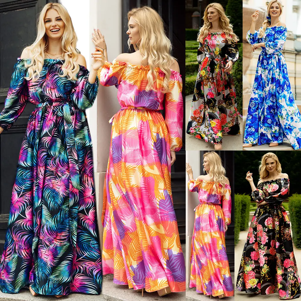 Fashion Ladies Long Summer One-shoulder Floral Dress Women Clothing Casual Dresses Women's Maxi Dresses