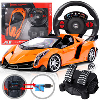 Coche de Control Remoto con Volante en Forma de Caja de Regalo Grande, Escala 1:16, Recargable, Cuatro Direcciones, Alta Velocidad, Sensor de Gravedad, Juguete Eléctrico