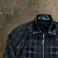Veste à carreaux personnalisée de haute qualité, hiver, 100% coton flanelle, col en cuir, fermeture éclair, veste à carreaux courte, veste pour homme