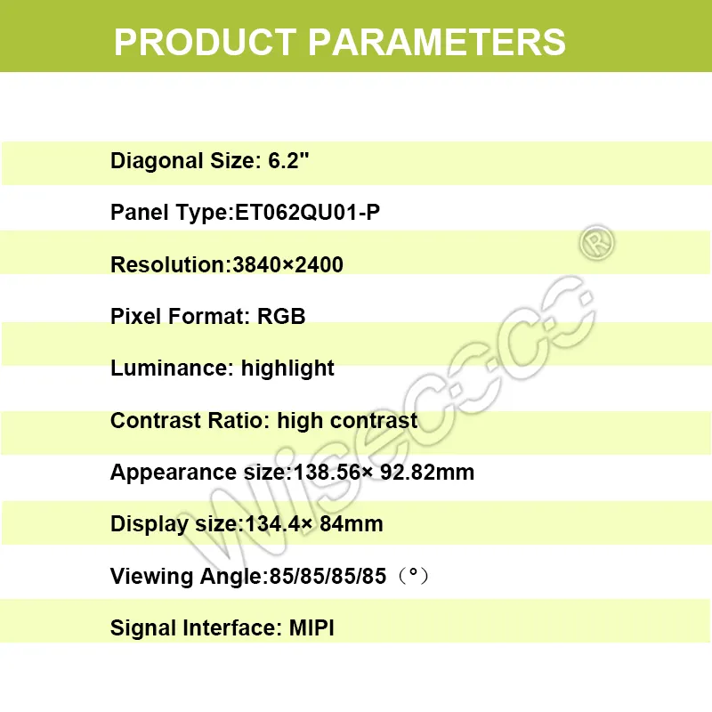 Wiseeco làm nổi bật Độ tương phản cao 6.2 inch mipi hỗ trợ giao diện phạm vi nhiệt độ tùy chỉnh 3840*2400 Màn hình LCD TFT cung cấp ổn định