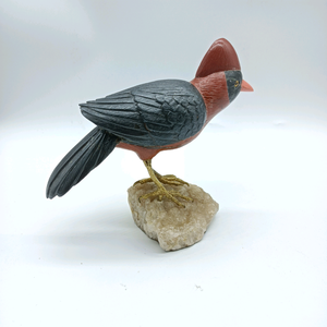 Escultura de pájaro de ágata negra/jaspe rojo, arte popular, para regalos navideños BJ1086 - Product Image 5