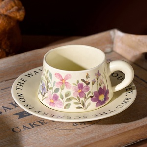Lujo Europa estilo retro francés flor acuarela pintura nuevo diseño taza de café de cerámica y plato con caja de regalo embalaje - Product Image 2