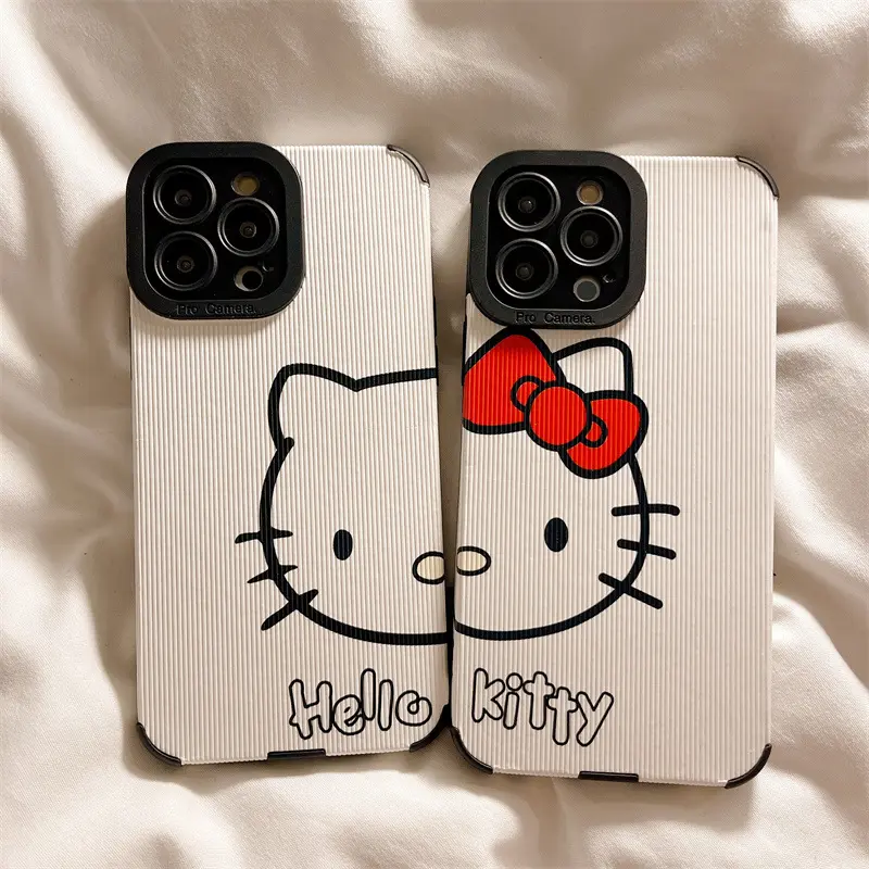Pareja de moda media cara KT gato dibujos animados Anime funda para iPhone 11 12 13 14 pro Max Smartphone funda de silicona suave