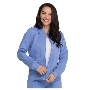 Factory Outlet Scrub Jacket with Zip Front and Comfy Rib-Knit Styling Medical Uniforms For Healthcare