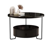 Table basse noire moderne avec rangement, table basse ronde en verre, table basse minimaliste
