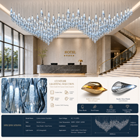 Lustre de plafond en verre bulle conique style cascade de luxe, luminaire suspendu personnalisé pour villa, hôtel, escalier, bleu ciel, effet goutte de pluie