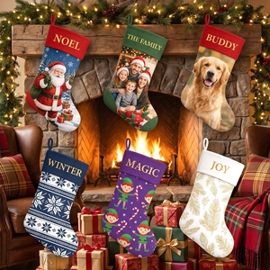 Chaussette de Noël personnalisée en toile par sublimation, à faire soi-même, avec impression photo et nom, pour enfants, pour ranger bonbons et jouets - Product Image 3