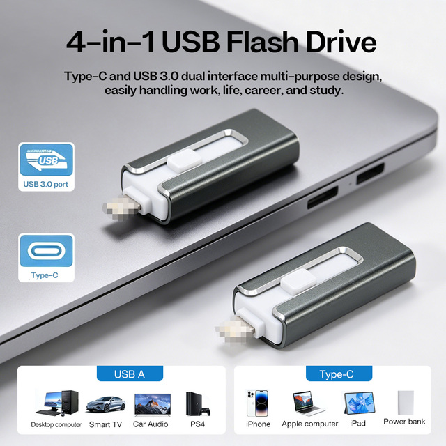 4-in-1 Multi-Interface USB 3.0 OTG Flash Drive Type-C Memory Stick for Android Phone Tablet PC Laptop