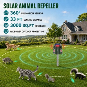Repellente per Animali a Ultrasuoni Solare a 360 Gradi SAIJZEK all'Ingrosso, Dissuasore ad Energia Solare per Uccelli, Cani, Gatti, Scimmie, Cervi e Topi - Product Image 1