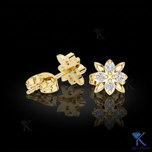 Lab Grown Diamond Floral Sunburst <b>Stud</b> Earrings 4 Stone Cluster 14K/18K Solid Gold Fine Women's Jewelry Wedding Anniversary Gift - Product Image 1