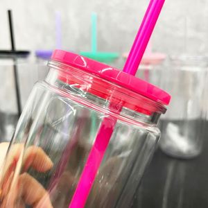 16oz Inner 20oz Outer <b>Double</b> <b>Walled</b> Pre-drilled Snow Globe Plastic Acrylic Soda Can Tumbler Cups With Hole Plug - Product Image 4