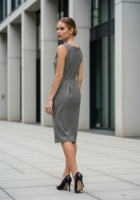 Robe de bureau décontractée pour femme, sans manches, col à nœud, unie, coupe trapèze, longueur midi, plissée