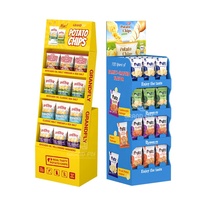Présentoir de sol en carton ondulé personnalisé pour snacks, présentoirs multi-niveaux en papier pour chips et biscuits pour supermarchés et commerces de détail