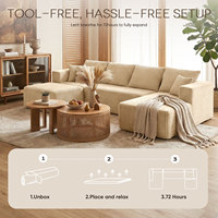 Canapé modulaire convertible surdimensionné en velours côtelé en forme de U avec chaise longue, sans assemblage, idéal pour appartement et école