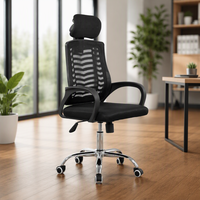Chaise de bureau ergonomique à dossier haut en maille, avec accoudoirs fixes et roulettes, pour le personnel des bureaux et les zones de travail