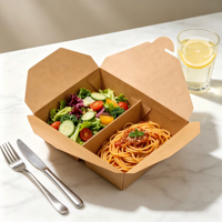 Boîte à emporter en papier kraft jetable à compartiments, conteneur alimentaire à 2 compartiments, boîte à lunch en papier de qualité alimentaire pour salade, pâtes, fast-food