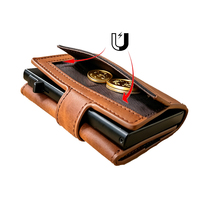 Dompet Lipat Tiga Tipis RFID, Tempat Kartu Kredit Kulit Anti Maling dengan Jendela ID & Kantong Uang, Akses Kartu Cepat Pop-Up