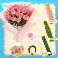 Kit de bricolage pour bouquet de tulipes roses en gros, arrangement floral fait main avec tiges et feuilles pour mariage printanier, Pâques, fête prénuptiale