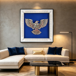 Décoration murale haut de gamme en forme d'aigle sculpté multicouche avec incrustation de diamants, style rétro doré, pour clubs, villas et projets hôteliers - Product Image 2