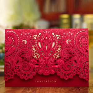 Cartes de mariage rouge/or pour les invités avec carte cadeau à impression gratuite, invitations de mariage élégantes découpées au laser, papier pour cartes - Product Image 4