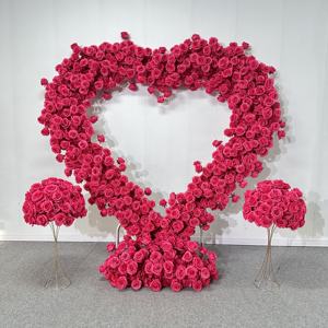 Y-HFA098 Vente en gros d'arche de fleurs en forme de cœur rose pour mariage, panneau d'arche de fleurs en forme de cœur, toile de fond d'arche de fleurs en forme de cœur, décoration en soie artificielle - Product Image 1