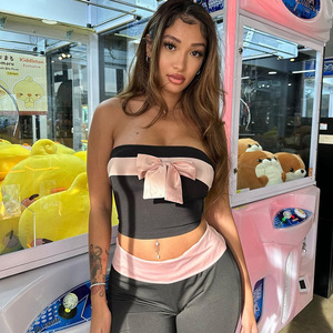 Kawaii 00s retrò Y2k estetica top corti rosa con fiocco top fascia fata civetta senza spalline Camis Cottage abiti Vintage - Product Image 2