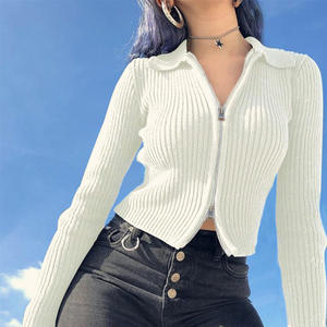 Cárdigan informal para <span class=keywords><strong>mujer</strong></span> de otoño europeo americano Ins para <span class=keywords><strong>Amazon</strong></span>, superventas, suéter con cuello vuelto y cremallera acanalada de Color sólido - Product Image 4