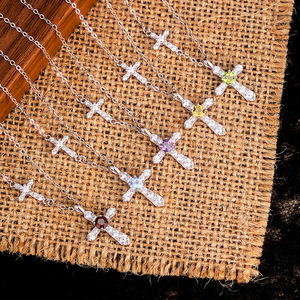 Collar con colgante de cruz de cristal natural de 6 mm, estilo hip hop, plata de ley 925, joyería minimalista y delicada para mujer. - Product Image 3