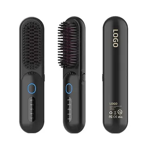 Mini Fast Heating 2 In 1 Usb Battery Hot Straightening Brush Electric Negative Ion Cordless Hair Styling Straightener Comb