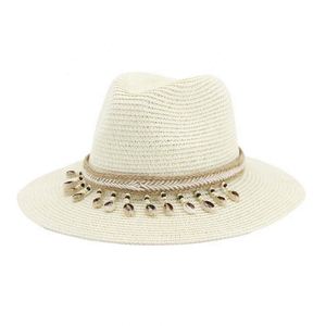 Hot Sale Wholesale Custom Brand Silk Screen Printed Shell Design Summer Wide Brim Fedora Panama Paper Straw <b>Hat</b> <b>for</b> Women Men - Product Image 1