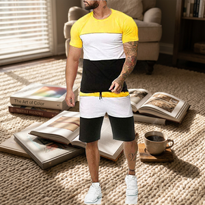 EDOOR WEARS Outdoor Winter Casual Men's <b>Polyester</b>/Cotton Solid <b>T</b>-<b>Shirts</b> Shorts Sets Custom Made Gym Fitness Workout Twin Set - Product Image 5