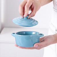 Petite coupelle en céramique créative avec couvercle, glaçure couleur bonbon, compatible micro-ondes, design moderne, pour la maison, anti-brûlure, à double anse