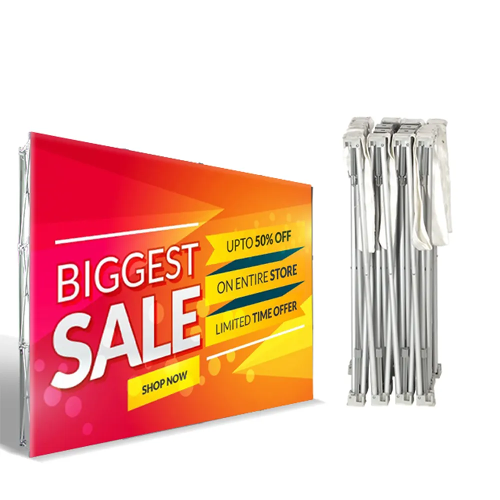 Straight custom media wall Aluminium pop up store display stretch banner stand tension fabric displays for event