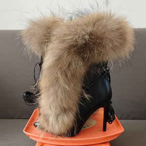 Botines de tacón de aguja para mujer, con cordones delanteros, de piel sintética, talla grande 47, ajuste ancho, botines de tobillo con peluche. - Product Image 2