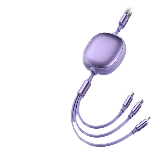 Lulin 100W 3-in-1 Retractable Fast Charging USB Cable Multi-Function Data Cable for iPhone Android Type-C with TPE Jacket