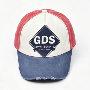 Vintage Washed Sporty Baseball Cap Red White Blue Color Block GDS Logo <b>Dad</b> <b>Hat</b> Distressed Common Fabric for Men Women - Product Image 2