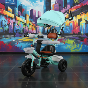 Triciclo para Niños de Fácil Montaje con un Solo Clic, Ruedas de Espuma, Asiento de Cuero y Manillar de Empuje - Opciones Multicolor - Product Image 4