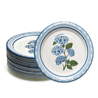 Blauwe bloemen papieren borden hortensia botanische print wegwerpbaar 7 inch 16 stuks decoratief voor buitenfeest tafeldecoratie