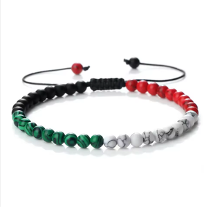 Palestine Flag Natural Stone Beads Braided Rope Unisex Adjustable Size Bracelets Bangle Red Black White Green Christmas Gift UAE - Product Image 1