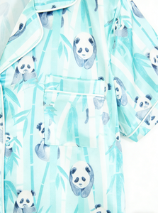 Pyjama court en satin pour garçon avec imprimé pandas, ensemble personnalisé pour enfants, manches courtes, boutons, ensemble de vêtements - Product Image 5