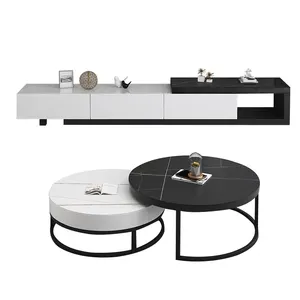 Ensemble de table centrale gigogne moderne petite table d'appoint ronde en bois pour meubles de salon Table basse avec tiroir