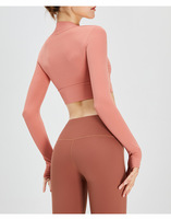Setelan Olahraga Yoga Wanita Terbaru, Bahan Brushed Back Double-sided, Model Ketat Silang, Set Dua Potong untuk Lari dan Fitness